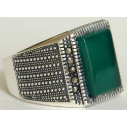 Iran Islam Shia Natural Square Chrysoprase Green Aqeeq Aqiq Agate Sterling Silver 925 Ring