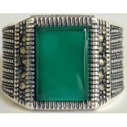 Iran Islam Shia Natural Square Chrysoprase Green Aqeeq Aqiq Agate Sterling Silver 925 Ring