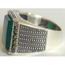 Iran Islam Shia Natural Square Chrysoprase Green Aqeeq Aqiq Agate Sterling Silver 925 Ring