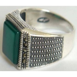 Iran Islam Shia Natural Square Chrysoprase Green Aqeeq Aqiq Agate Sterling Silver 925 Ring
