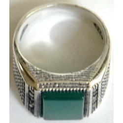 Iran Islam Shia Natural Square Chrysoprase Green Aqeeq Aqiq Agate Sterling Silver 925 Ring