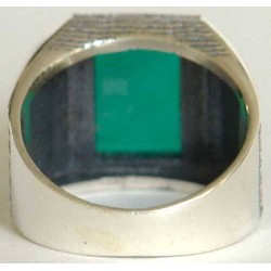 Iran Islam Shia Natural Square Chrysoprase Green Aqeeq Aqiq Agate Sterling Silver 925 Ring
