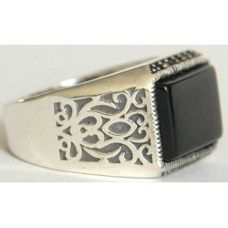 Iran Islam Shia Natural Square Onyx Agate Aqeeq Aqiq Akeek Sterling Silver 925 Ring