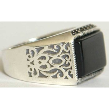 Iran Islam Shia Natural Square Onyx Agate Aqeeq Aqiq Akeek Sterling Silver 925 Ring