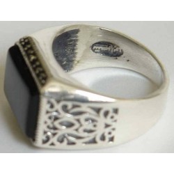 Iran Islam Shia Natural Square Onyx Agate Aqeeq Aqiq Akeek Sterling Silver 925 Ring