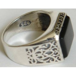 Iran Islam Shia Natural Square Onyx Agate Aqeeq Aqiq Akeek Sterling Silver 925 Ring