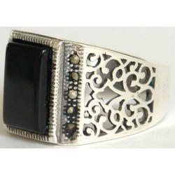 Iran Islam Shia Natural Square Onyx Agate Aqeeq Aqiq Akeek Sterling Silver 925 Ring