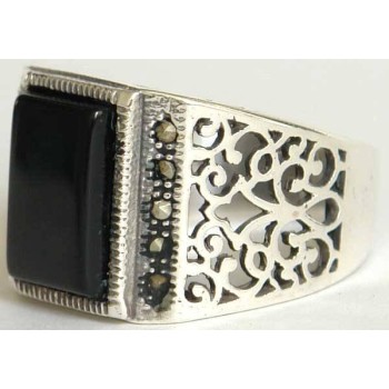 Iran Islam Shia Natural Square Onyx Agate Aqeeq Aqiq Akeek Sterling Silver 925 Ring
