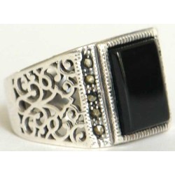Iran Islam Shia Natural Square Onyx Agate Aqeeq Aqiq Akeek Sterling Silver 925 Ring