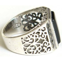 Iran Islam Shia Natural Square Onyx Agate Aqeeq Aqiq Akeek Sterling Silver 925 Ring