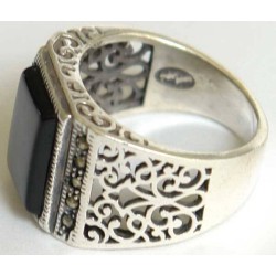 Iran Islam Shia Natural Square Onyx Agate Aqeeq Aqiq Akeek Sterling Silver 925 Ring