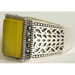 Iran Islam Shia Natural Square Yellow Agate Aqeeq Aqiq Akeek Sterling Silver 925 Ring