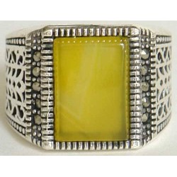 Iran Islam Shia Natural Square Yellow Agate Aqeeq Aqiq Akeek Sterling Silver 925 Ring