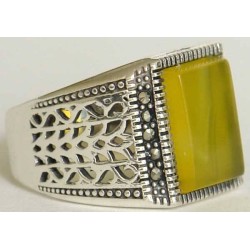 Iran Islam Shia Natural Square Yellow Agate Aqeeq Aqiq Akeek Sterling Silver 925 Ring