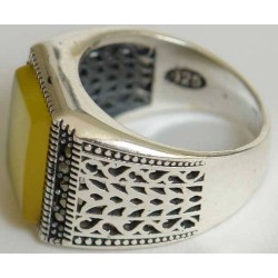 Iran Islam Shia Natural Square Yellow Agate Aqeeq Aqiq Akeek Sterling Silver 925 Ring