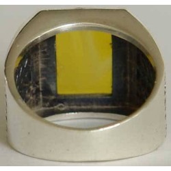Iran Islam Shia Natural Square Yellow Agate Aqeeq Aqiq Akeek Sterling Silver 925 Ring
