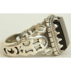 Iran Islam Shia Natural Square Onyx Agate Aqeeq Aqiq Akeek Sterling Silver 925 Ring