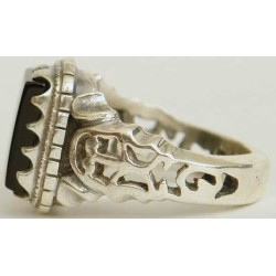 Iran Islam Shia Natural Square Onyx Agate Aqeeq Aqiq Akeek Sterling Silver 925 Ring