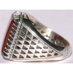 Iran Islam Shia Natural Square Agate Aqeeq Akeek Aqiq Sterling Silver 925 Ring