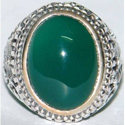 Iran Islam Shia Natural Chrysoprase Green Aqeeq Aqiq Agate Sterling Silver 925 Ring