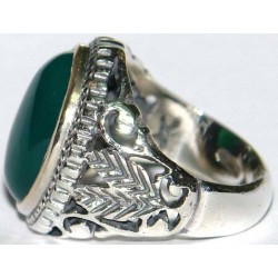 Iran Islam Shia Natural Chrysoprase Green Aqeeq Aqiq Agate Sterling Silver 925 Ring