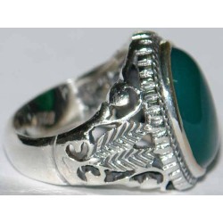 Iran Islam Shia Natural Chrysoprase Green Aqeeq Aqiq Agate Sterling Silver 925 Ring