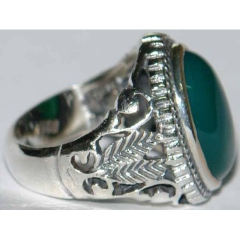 Iran Islam Shia Natural Chrysoprase Green Aqeeq Aqiq Agate Sterling Silver 925 Ring