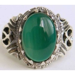 Iran Islam Shia Natural Chrysoprase Green Aqeeq Aqiq Agate Sterling Silver 925 Ring