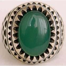 Iran Islam Shia Natural Chrysoprase Green Aqeeq Aqiq Agate Sterling Silver 925 Ring