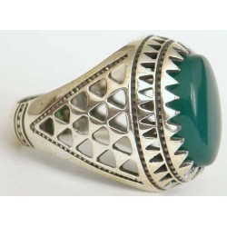 Iran Islam Shia Natural Chrysoprase Green Aqeeq Aqiq Agate Sterling Silver 925 Ring