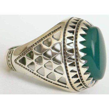 Iran Islam Shia Natural Chrysoprase Green Aqeeq Aqiq Agate Sterling Silver 925 Ring