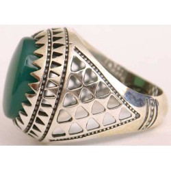 Iran Islam Shia Natural Chrysoprase Green Aqeeq Aqiq Agate Sterling Silver 925 Ring