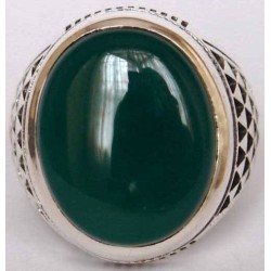 Iran Islam Shia Natural Chrysoprase Green Aqeeq Aqiq Agate Sterling Silver 925 Ring