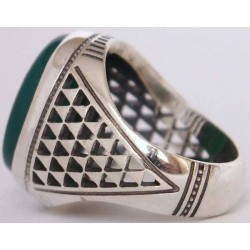 Iran Islam Shia Natural Chrysoprase Green Aqeeq Aqiq Agate Sterling Silver 925 Ring