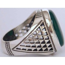 Iran Islam Shia Natural Chrysoprase Green Aqeeq Aqiq Agate Sterling Silver 925 Ring