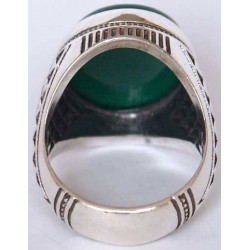 Iran Islam Shia Natural Chrysoprase Green Aqeeq Aqiq Agate Sterling Silver 925 Ring