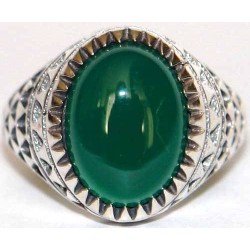 Iran Islam Shia Natural Chrysoprase Green Aqeeq Aqiq Agate Sterling Silver 925 Ring