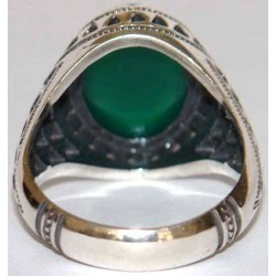 Iran Islam Shia Natural Chrysoprase Green Aqeeq Aqiq Agate Sterling Silver 925 Ring