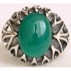 Iran Islam Shia Natural Chrysoprase Green Aqeeq Aqiq Agate Sterling Silver 925 Ring