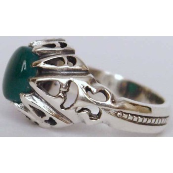 Iran Islam Shia Natural Chrysoprase Green Aqeeq Aqiq Agate Sterling Silver 925 Ring