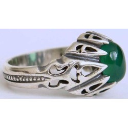 Iran Islam Shia Natural Chrysoprase Green Aqeeq Aqiq Agate Sterling Silver 925 Ring