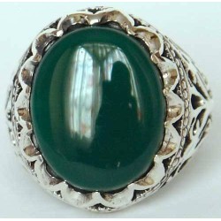 Iran Islam Shia Natural Chrysoprase Green Aqeeq Aqiq Agate Sterling Silver 925 Ring