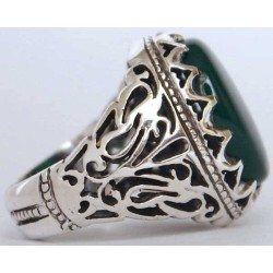 Iran Islam Shia Natural Chrysoprase Green Aqeeq Aqiq Agate Sterling Silver 925 Ring