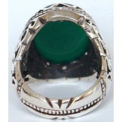 Iran Islam Shia Natural Chrysoprase Green Aqeeq Aqiq Agate Sterling Silver 925 Ring