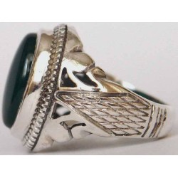 Iran Islam Shia Natural Chrysoprase Green Aqeeq Aqiq Agate Sterling Silver 925 Ring