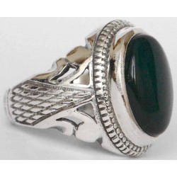 Iran Islam Shia Natural Chrysoprase Green Aqeeq Aqiq Agate Sterling Silver 925 Ring