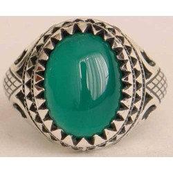 Iran Islam Shia Natural Chrysoprase Green Aqeeq Aqiq Agate Sterling Silver 925 Ring