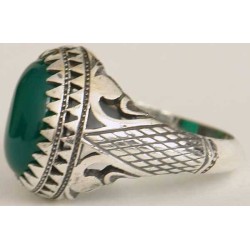 Iran Islam Shia Natural Chrysoprase Green Aqeeq Aqiq Agate Sterling Silver 925 Ring