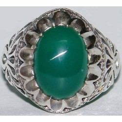 Iran Islam Shia Natural Chrysoprase Green Aqeeq Aqiq Agate Sterling Silver 925 Ring