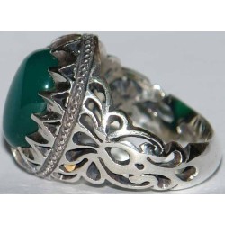 Iran Islam Shia Natural Chrysoprase Green Aqeeq Aqiq Agate Sterling Silver 925 Ring